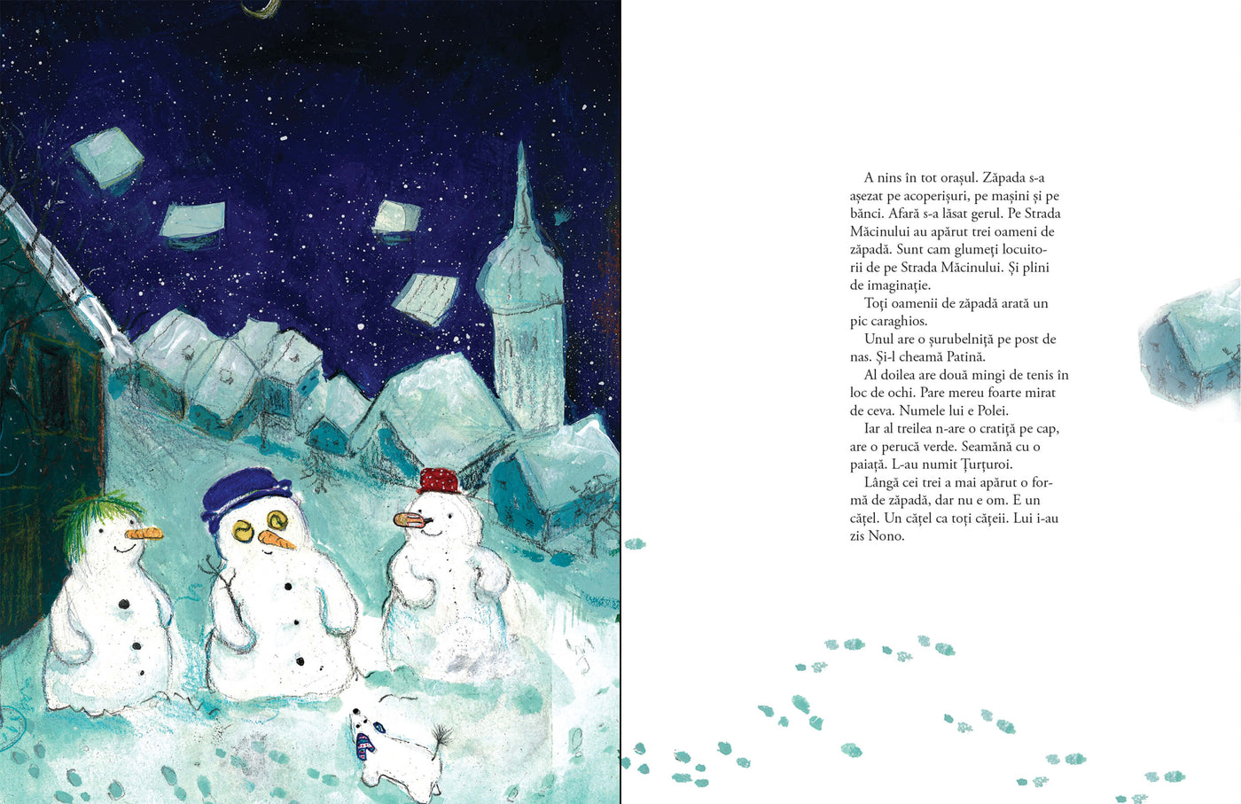 Trei oameni de zăpadă și-un cățel tot de zăpadă