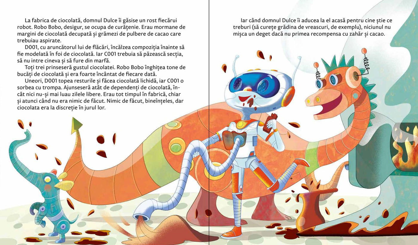 Robo Bobo și alți robo'i mănâncă ciocolată, ilustrații de Anna Clariana.