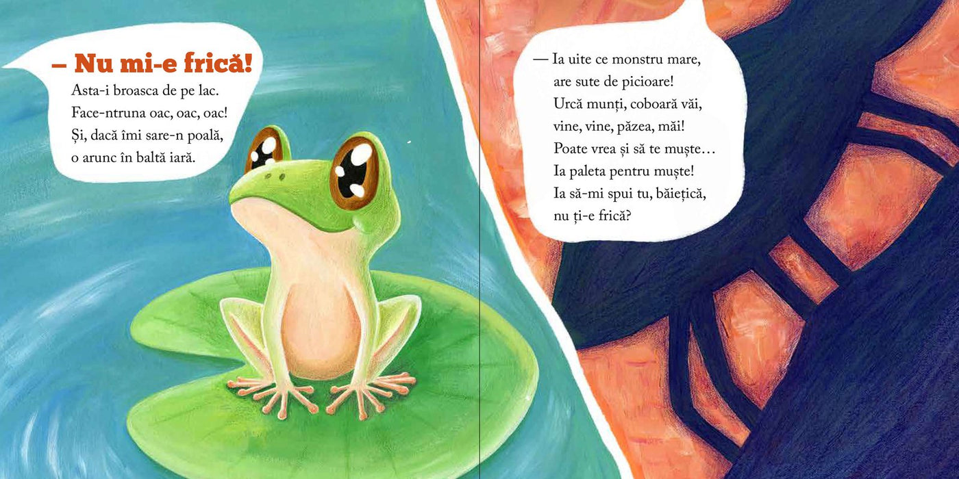 Pagini din interiorul cărții Băiețică Numiefrică de Olina Ortiz — ilustrații pentru copii
