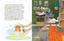 Pagini din interiorul cărții Librăria cu pisici. Motanul care făcea pe șeful de Olina Ortiz — ilustrații pentru copii