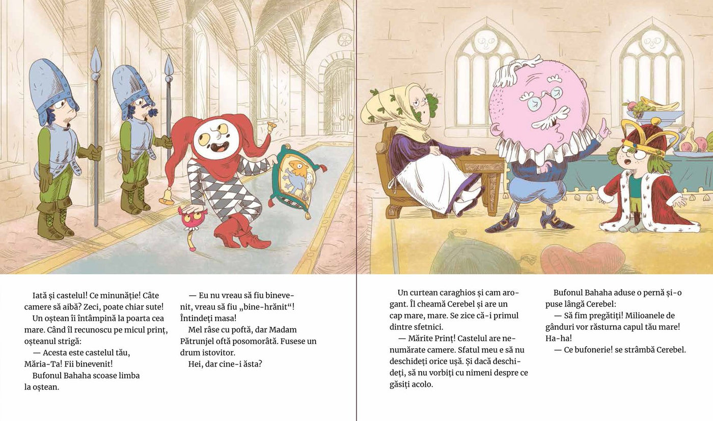 Pagini din interiorul cărții Mel Suflețel și emoțiile din castel - Frica (vol. 1) de Olina Ortiz — ilustrații pentru copii