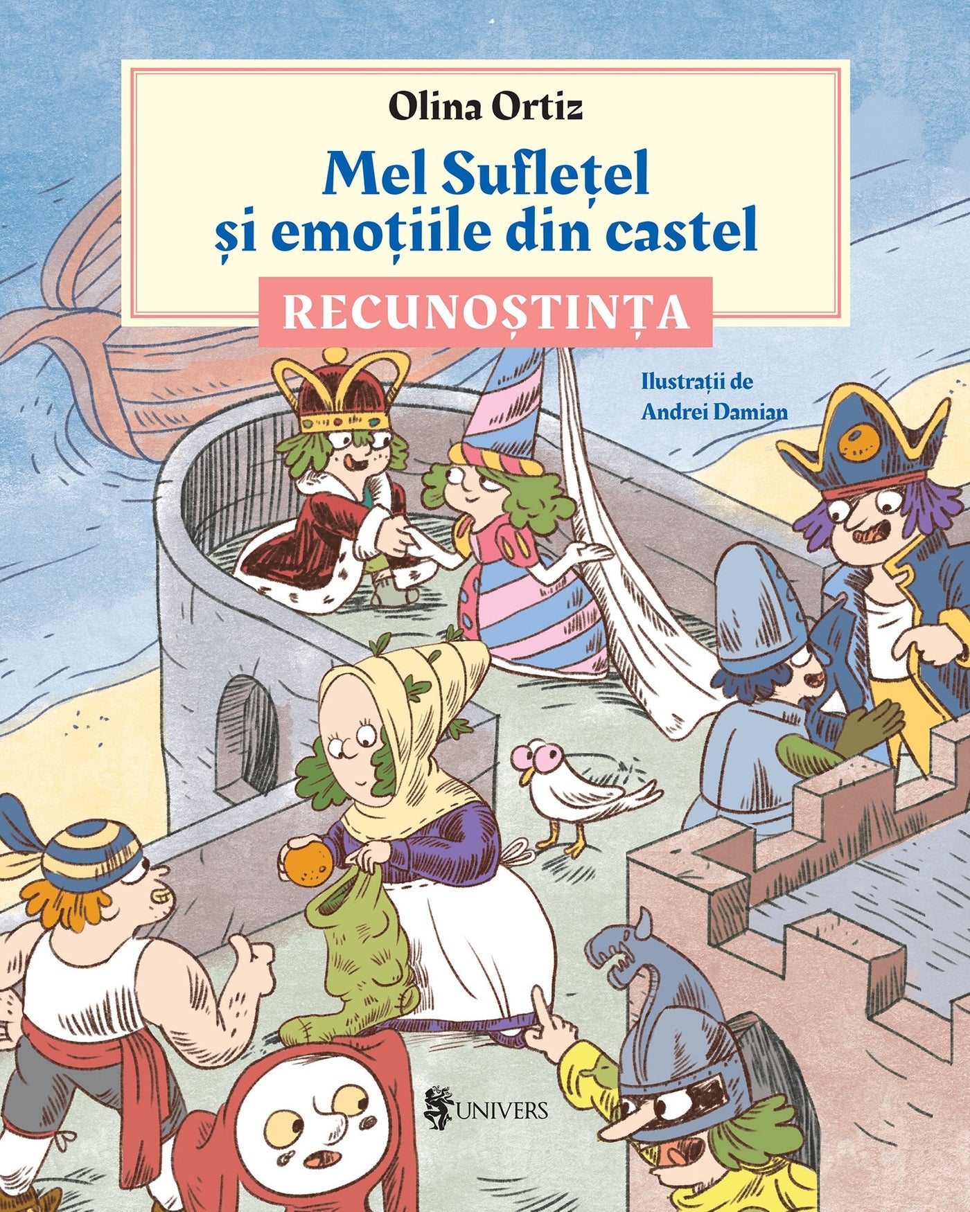 Pagini din interiorul cărții Mel Suflețel și emoțiile din castel - Recunoștința (vol. 2) de Olina Ortiz — ilustrații pentr...