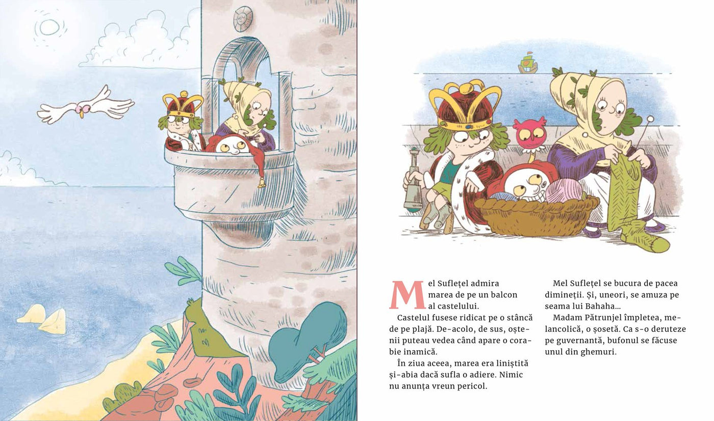 Pagini din interiorul cărții Mel Suflețel și emoțiile din castel - Recunoștința (vol. 2) de Olina Ortiz — ilustrații pentr...