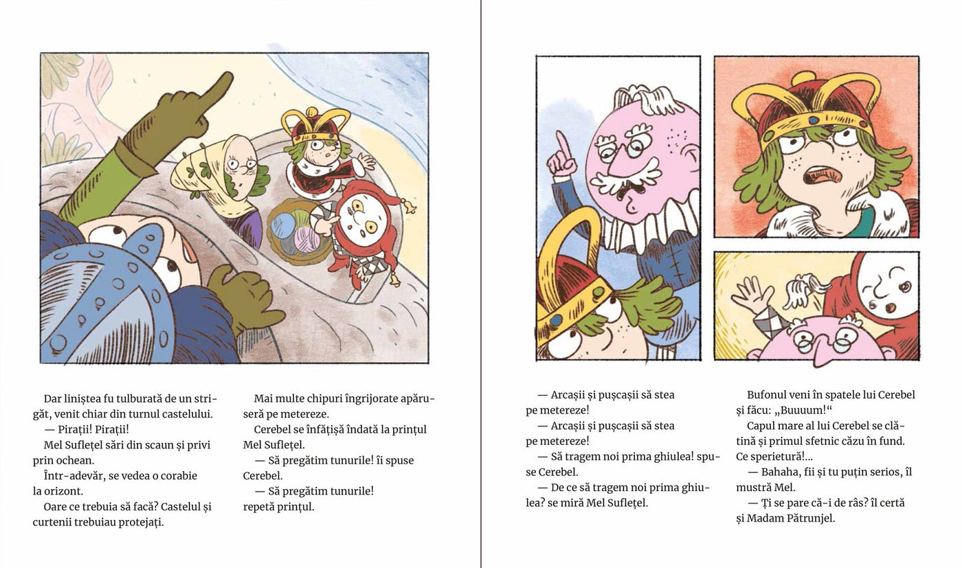 Pagini din interiorul cărții Mel Suflețel și emoțiile din castel - Recunoștința (vol. 2) de Olina Ortiz — ilustrații pentr...