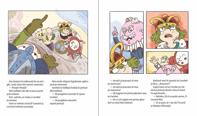 Pagini din interiorul cărții Mel Suflețel și emoțiile din castel - Recunoștința (vol. 2) de Olina Ortiz — ilustrații pentr...