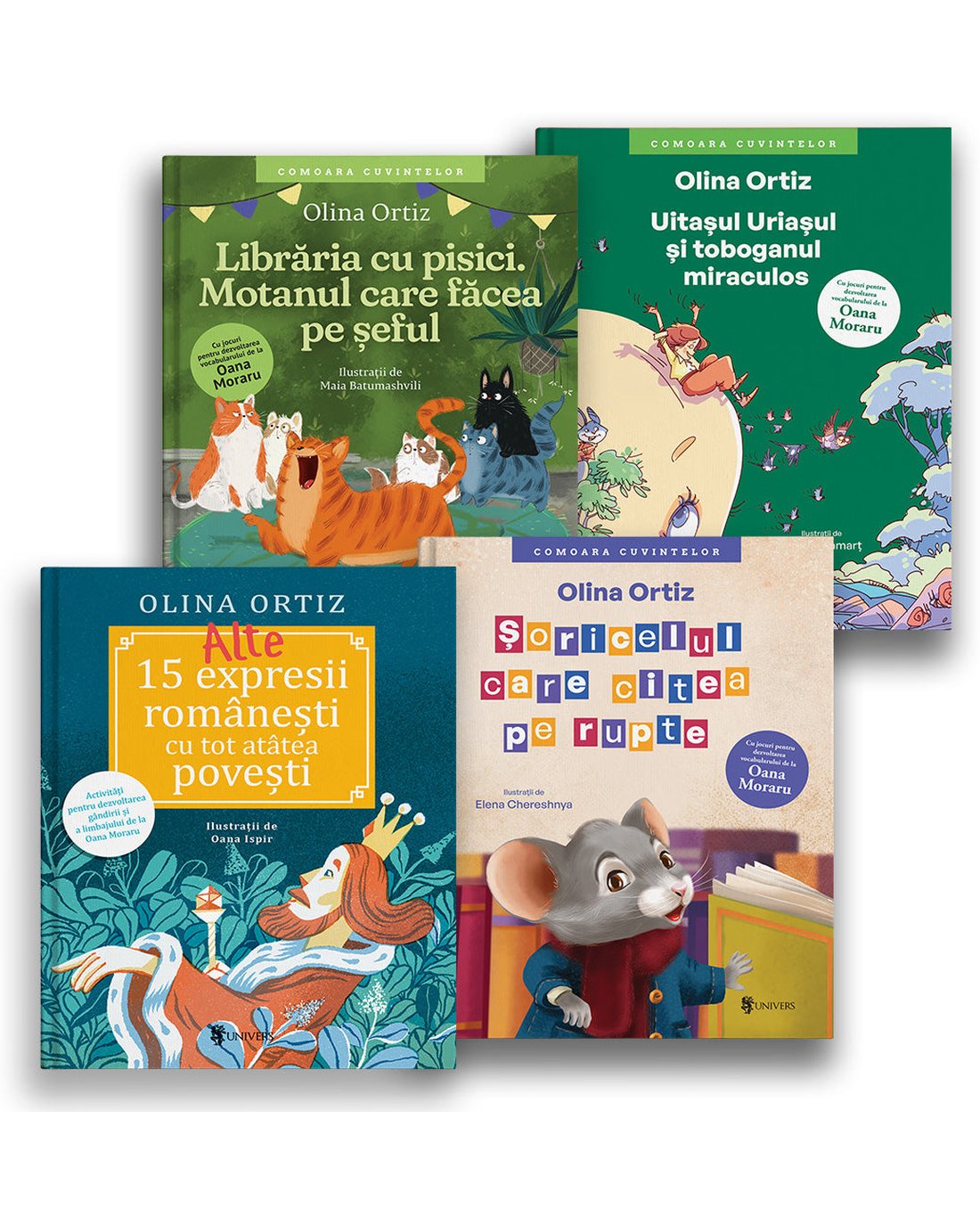 Pachet 2 Comoara cuvintelor + Alte 15 expresii românești (4 vol.) — set de cărți de Olina Ortiz pentru copii