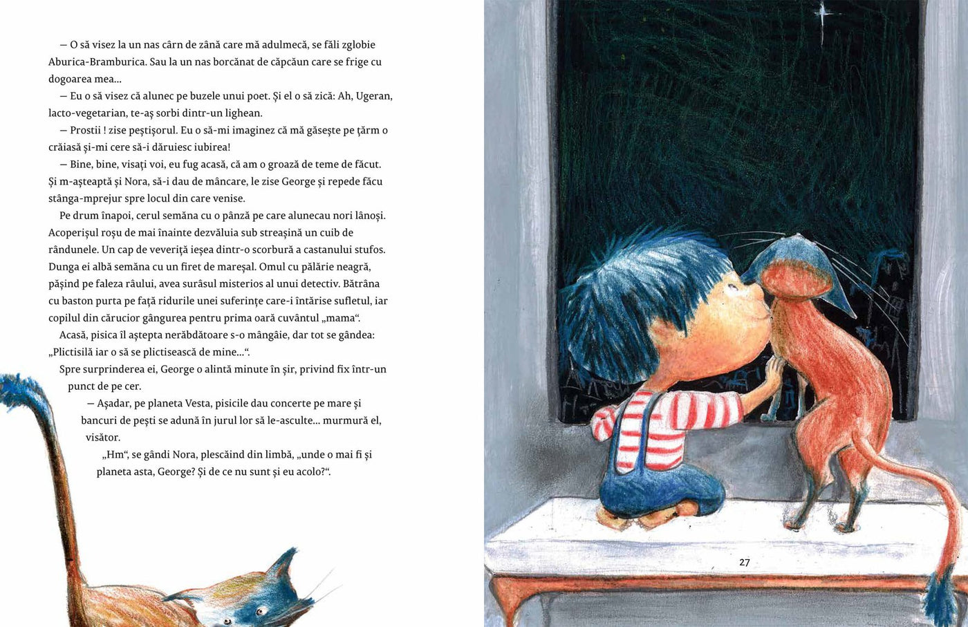 Pagini din interiorul cărții Plictisilă și Copacul Entuziasmului de Olina Ortiz — ilustrații pentru copii
