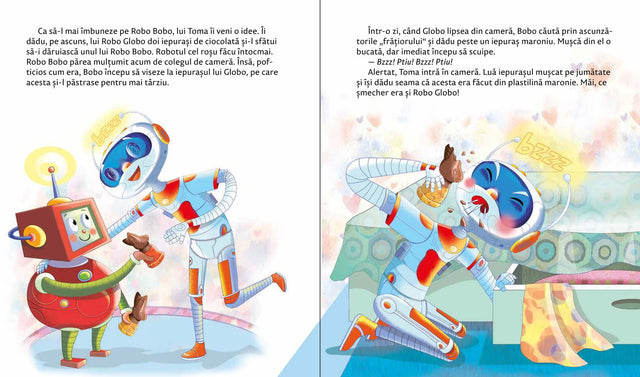 Robo Bobo si Robo Globo împart, ilustrație din volumul 13.
