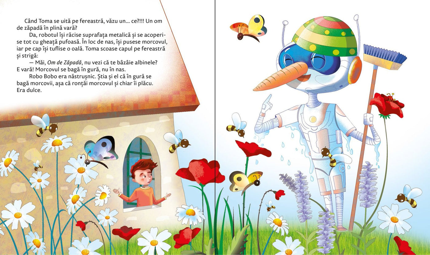 Robo Bobo transformat în Om de Zăpadă cu morcov în nas în plină vară – ilustrație din vol. 9