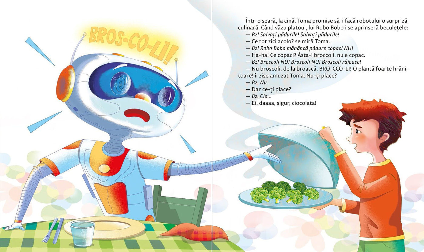 Robo Bobo speriat de broccoli crezând că sunt copaci – ilustrație din vol. 9
