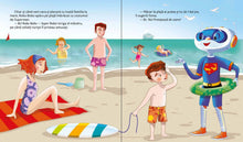 Robo Bobo Super Robo vol.17 la plajă, robot în costum super erou cu colac, copii la mare, Olina Ortiz, carte ilustrată copii