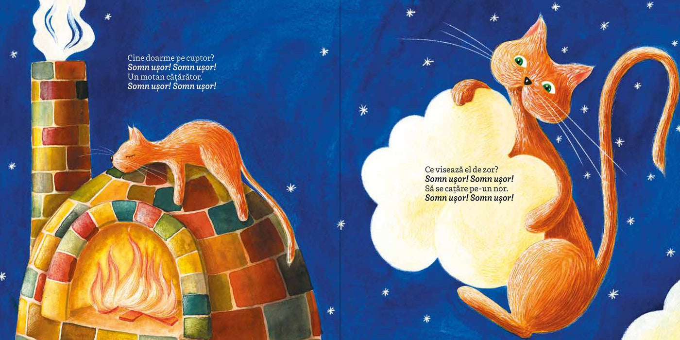 Pagini din interiorul cărții Somn ușor de Olina Ortiz — ilustrații pentru copii