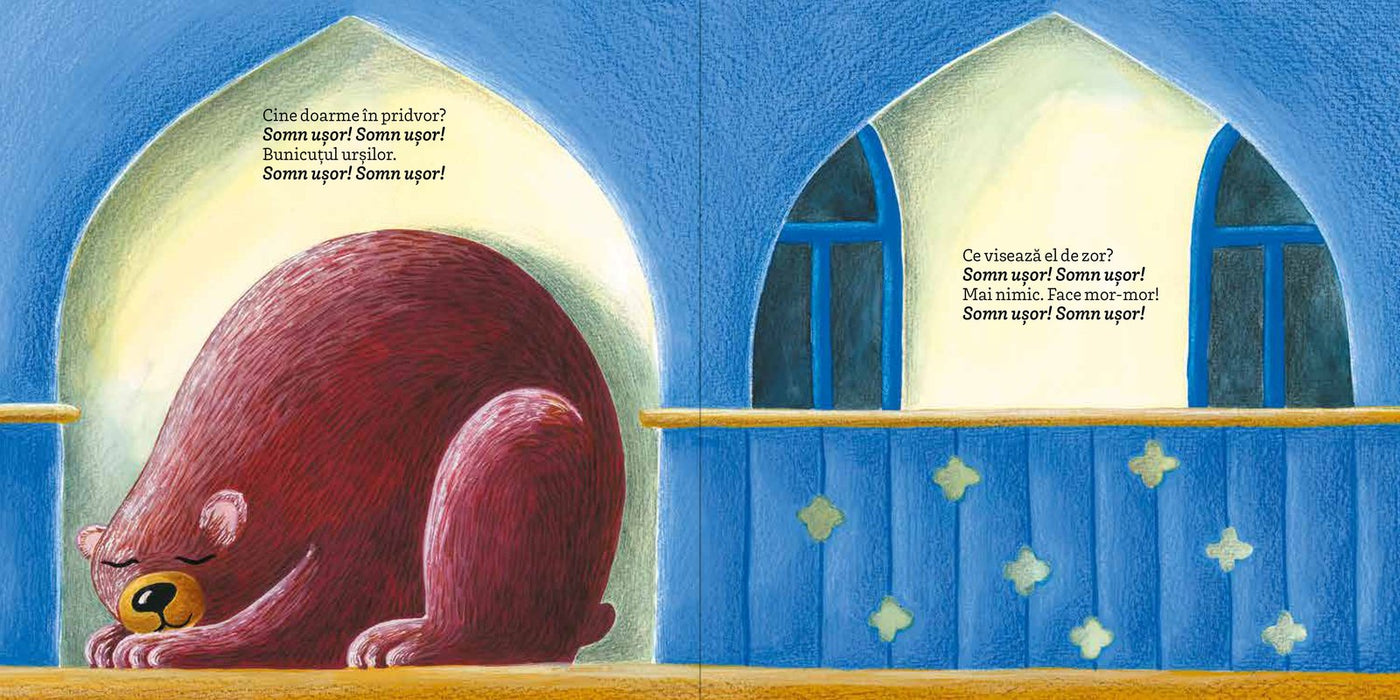 Pagini din interiorul cărții Somn ușor de Olina Ortiz — ilustrații pentru copii