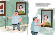 Pagini din interiorul cărții Trei cărți jucăușe despre mari oameni de Olina Ortiz — ilustrații pentru copii