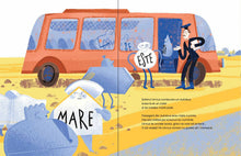 Pagini din interiorul cărții Un autobuz condus de Urmuz de Olina Ortiz — ilustrații pentru copii