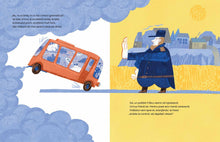 Pagini din interiorul cărții Un autobuz condus de Urmuz de Olina Ortiz — ilustrații pentru copii